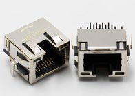 Latch Up Shielded Right Angle RJ45 Connector Thru - Hole Mounting With LED Aligned